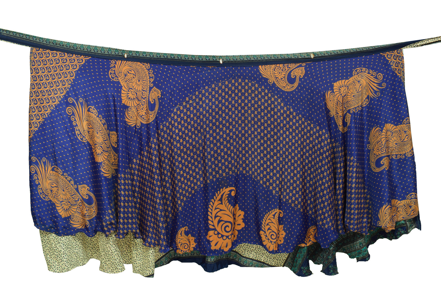 Sushila Vintage Blue Silk Saree Magic Wrap Reversible Skirt Beach Dress Hippie