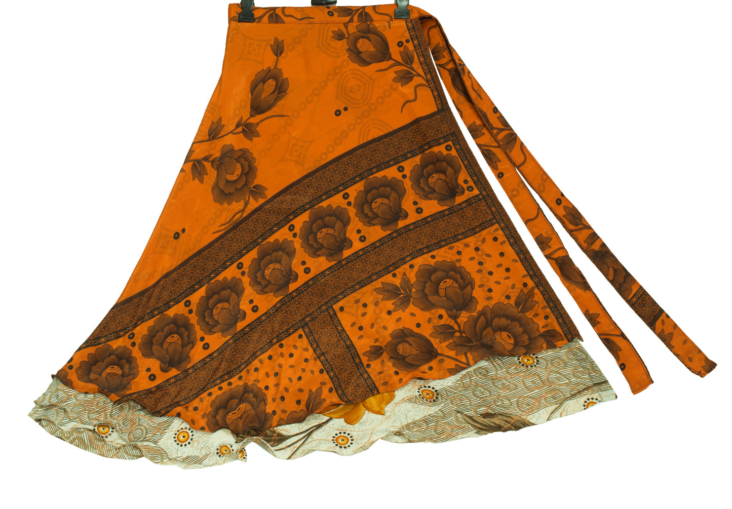 Sushila Vintage Orange Silk Saree Magic Wrap Reversible Skirt Beach Dress Boho