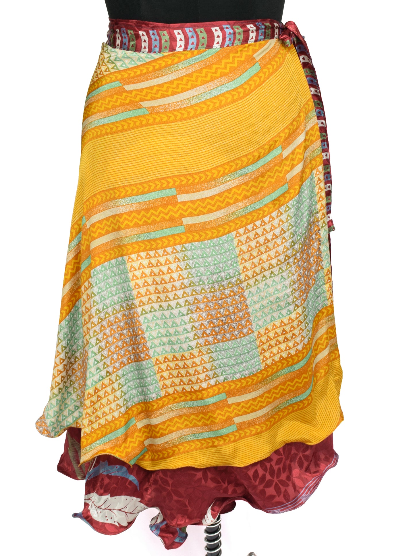 Sushila Vintage Silk Saree Magic Wrap Reversible Skirt Beach Dress Boho Mustard