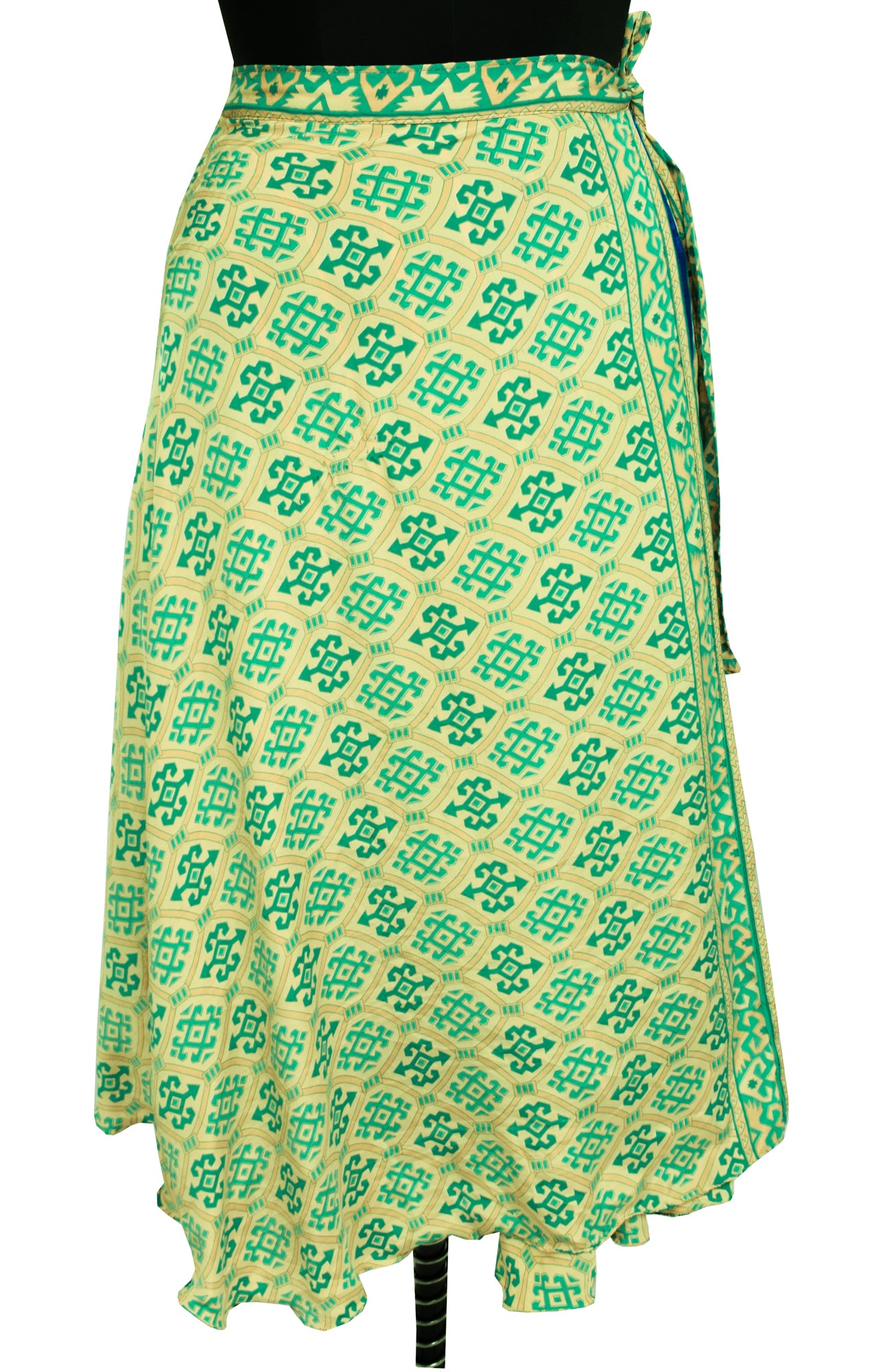 Sushila Vintage Silk Saree Magic Wrap Reversible Skirt Beach Dress Green & Blue