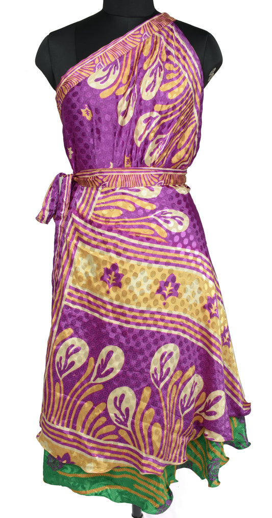 Sushila Vintage Silk Saree Magic Wrap Reversible Skirt Beach Hippie Dress Purple