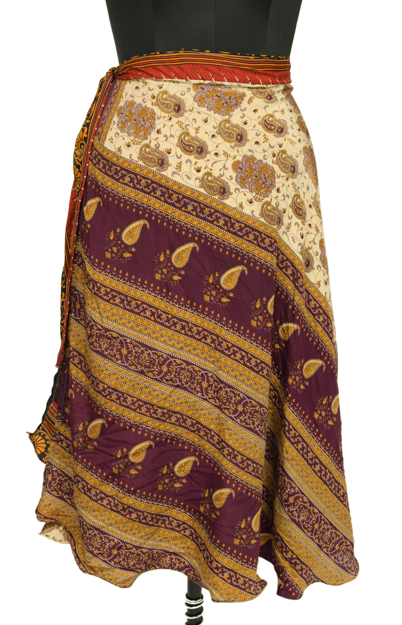 Sushila Vintage Silk Saree Magic Wrap Reversible Skirt Beach Dress Boho Cream