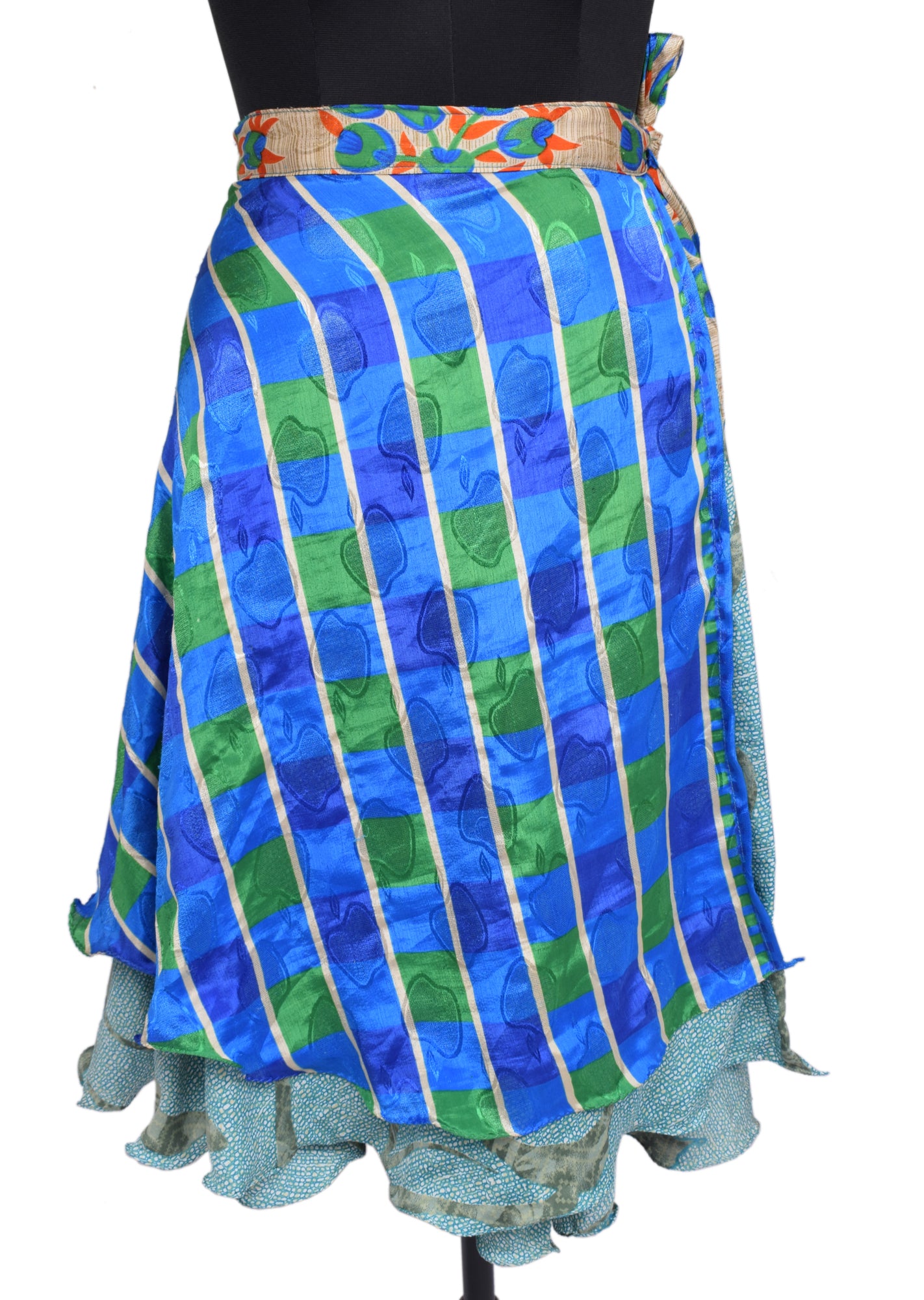 Sushila Vintage Silk Saree Magic Wrap Reversible Skirt Beach Dress Hippie Blue