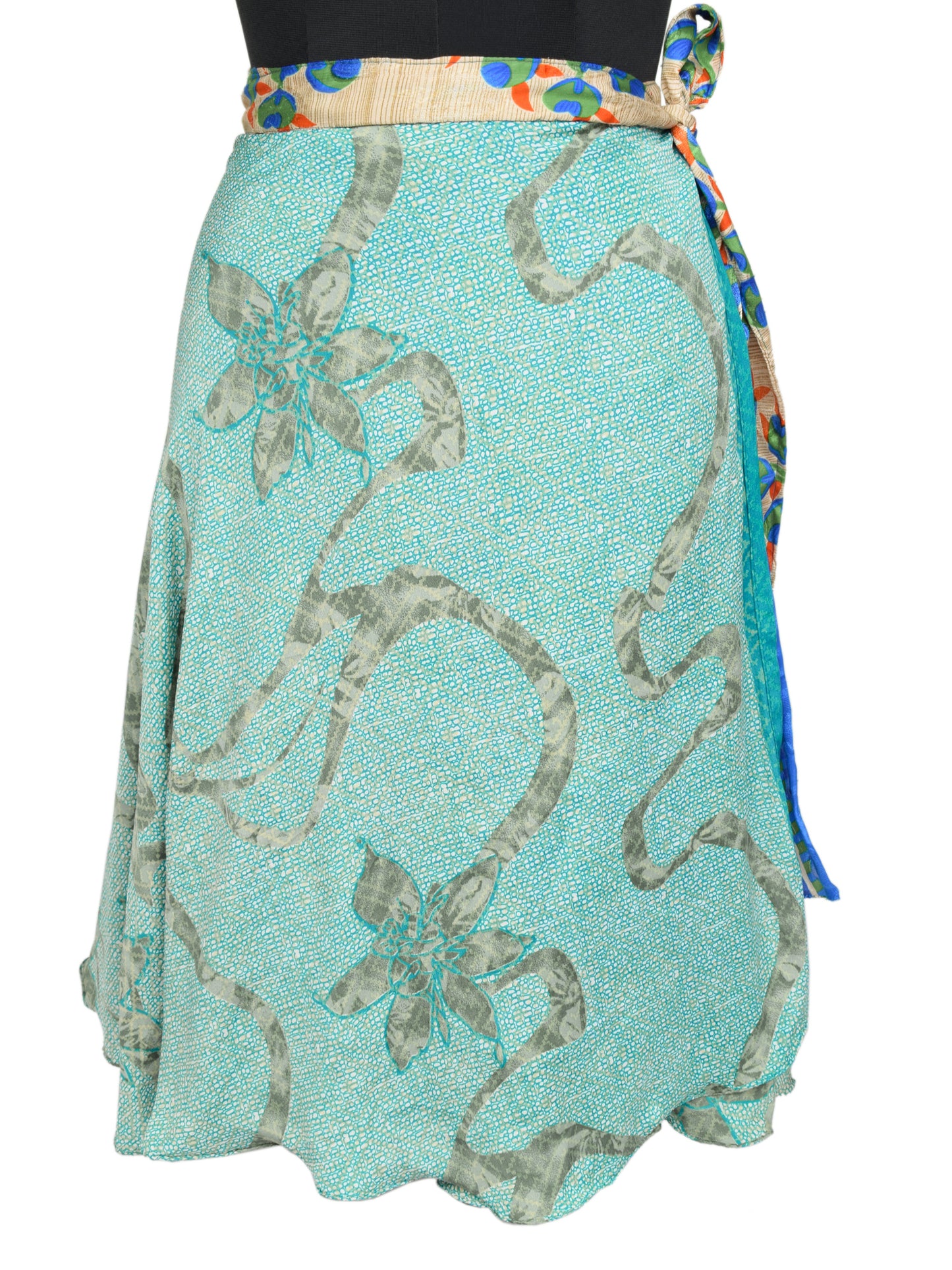 Sushila Vintage Silk Saree Magic Wrap Reversible Skirt Beach Dress Hippie Blue