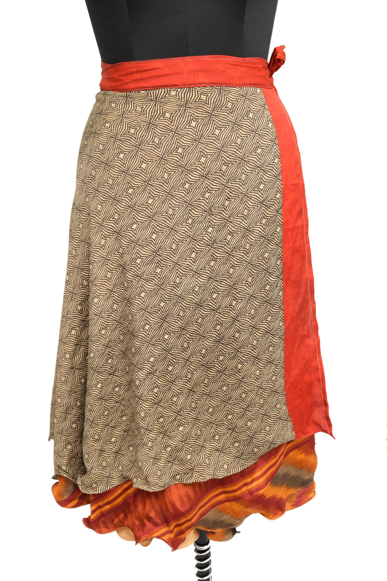 Sushila Vintage Vintage Sari Magic wrap Skirt Bohemian Double Layer Brown 2