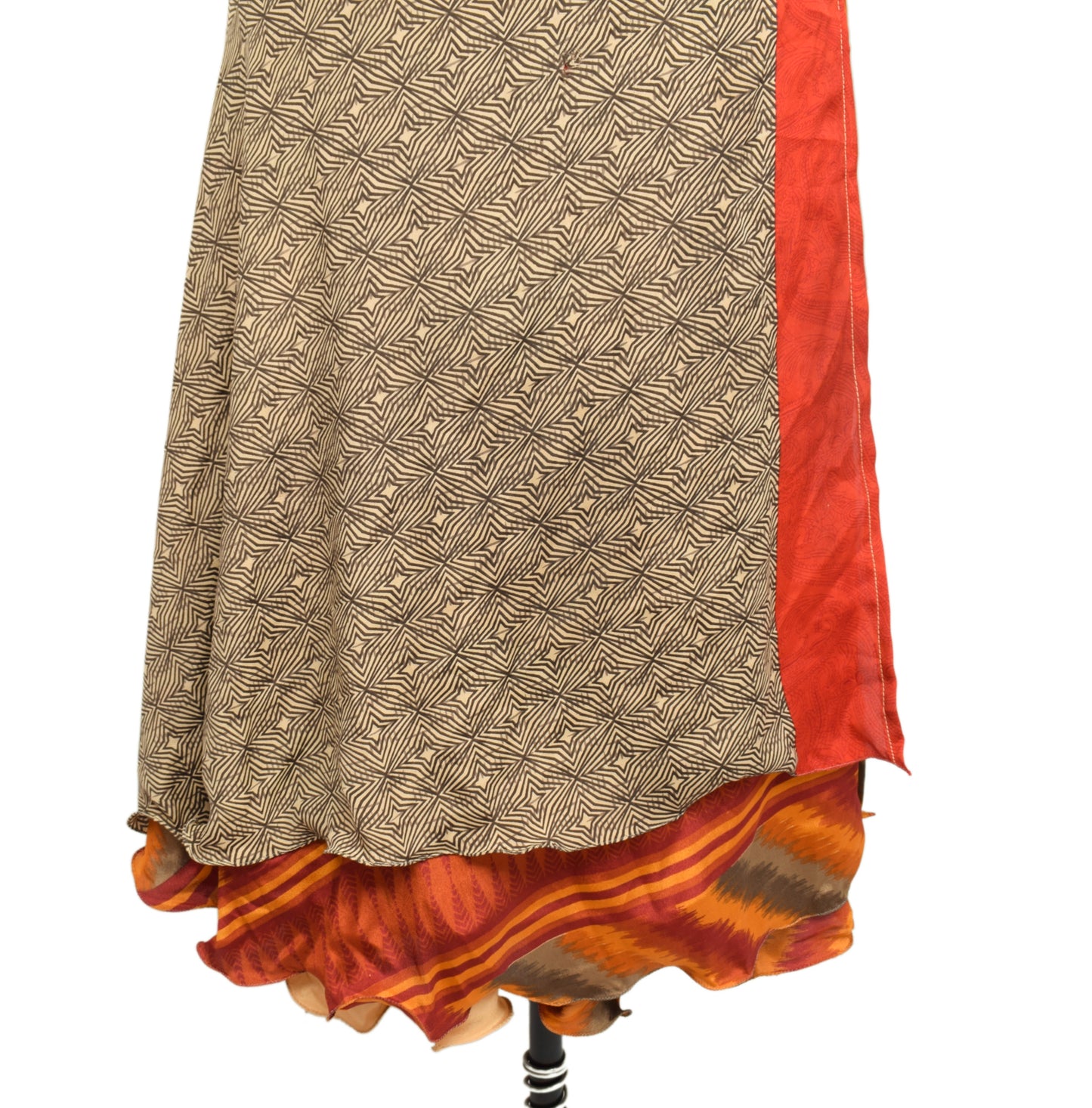 Sushila Vintage Vintage Sari Magic wrap Skirt Bohemian Double Layer Brown 2