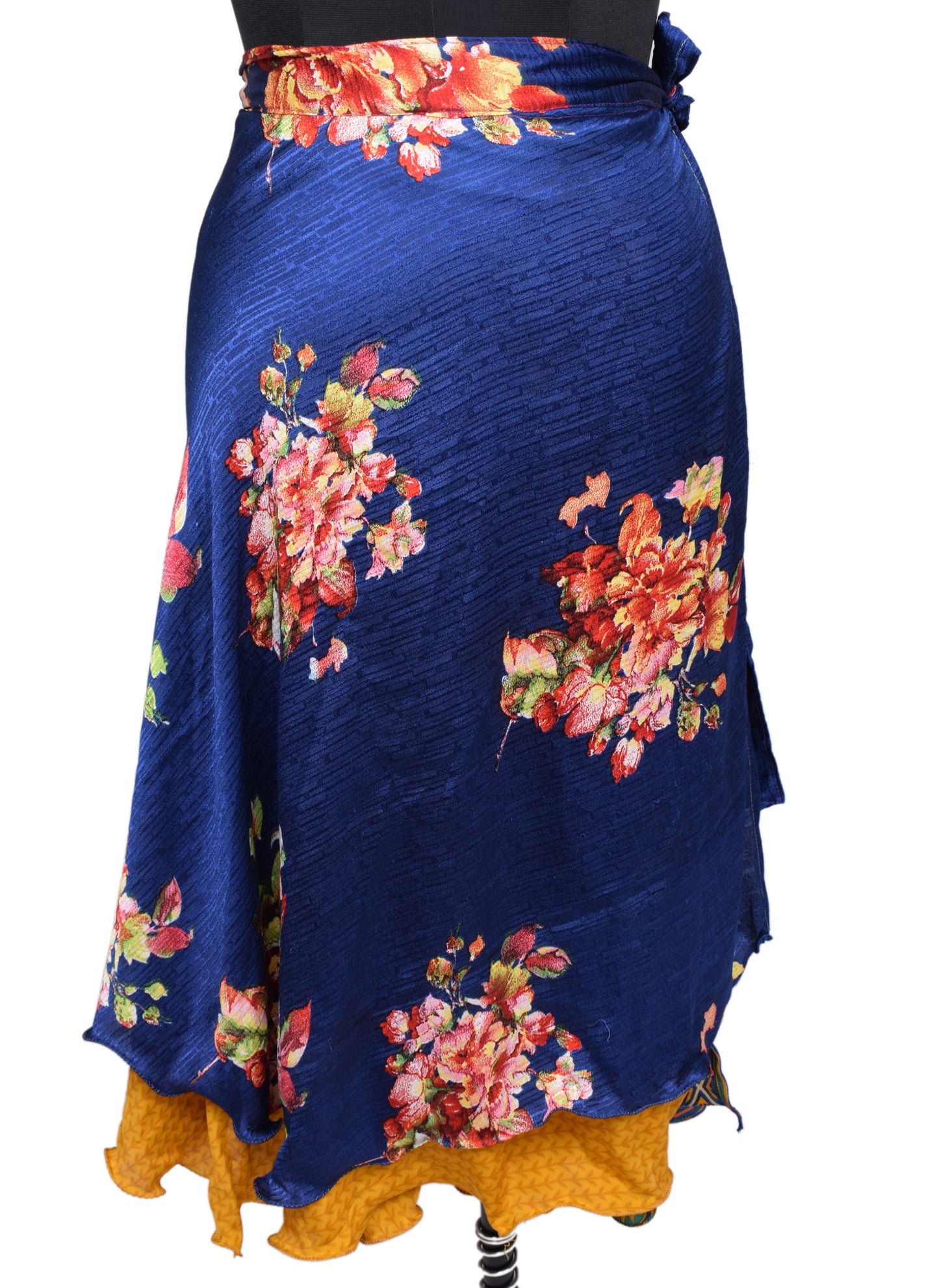 Sushila Vintage Vintage Sari Magic wrap Skirt Bohemian Double Layer Blue