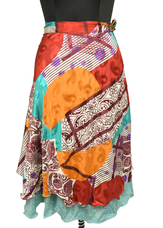 Sushila Vintage Vintage Sari Magic wrap Skirt Bohemian Double Layer Multicolor 7