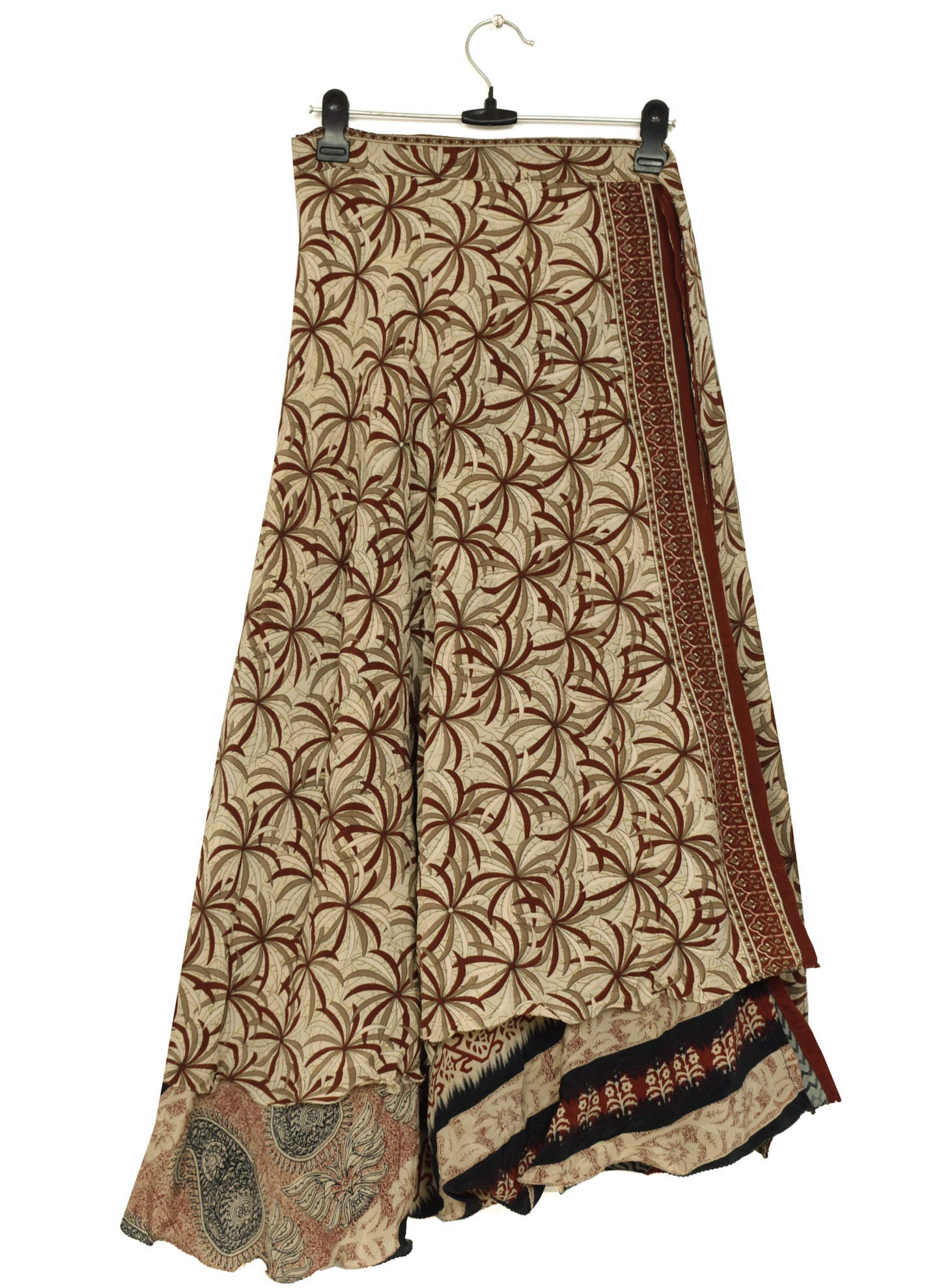 Sushila Vintage Vintage Sari Magic wrap Skirt Bohemian Double Layer Brown