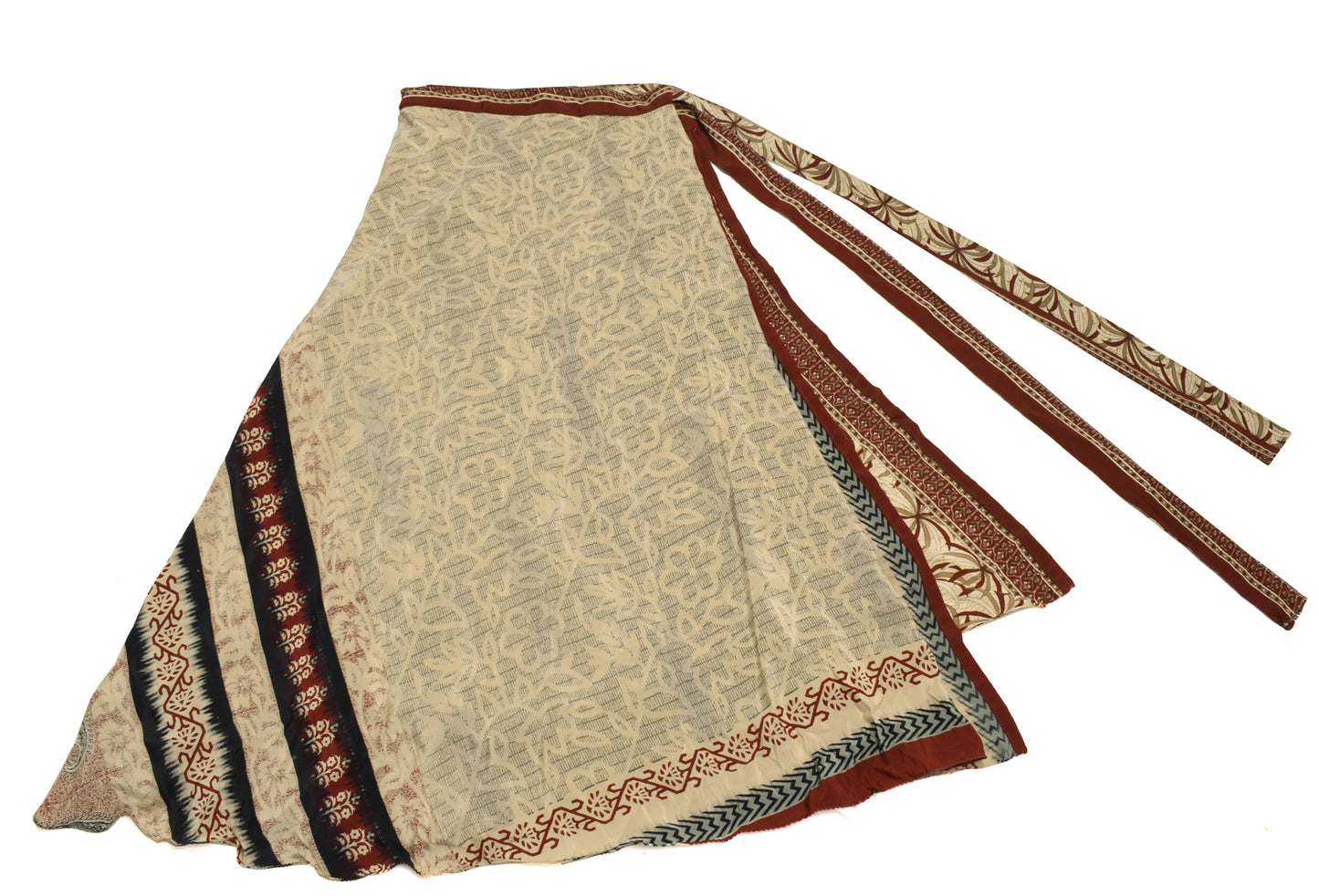 Sushila Vintage Vintage Sari Magic wrap Skirt Bohemian Double Layer Brown