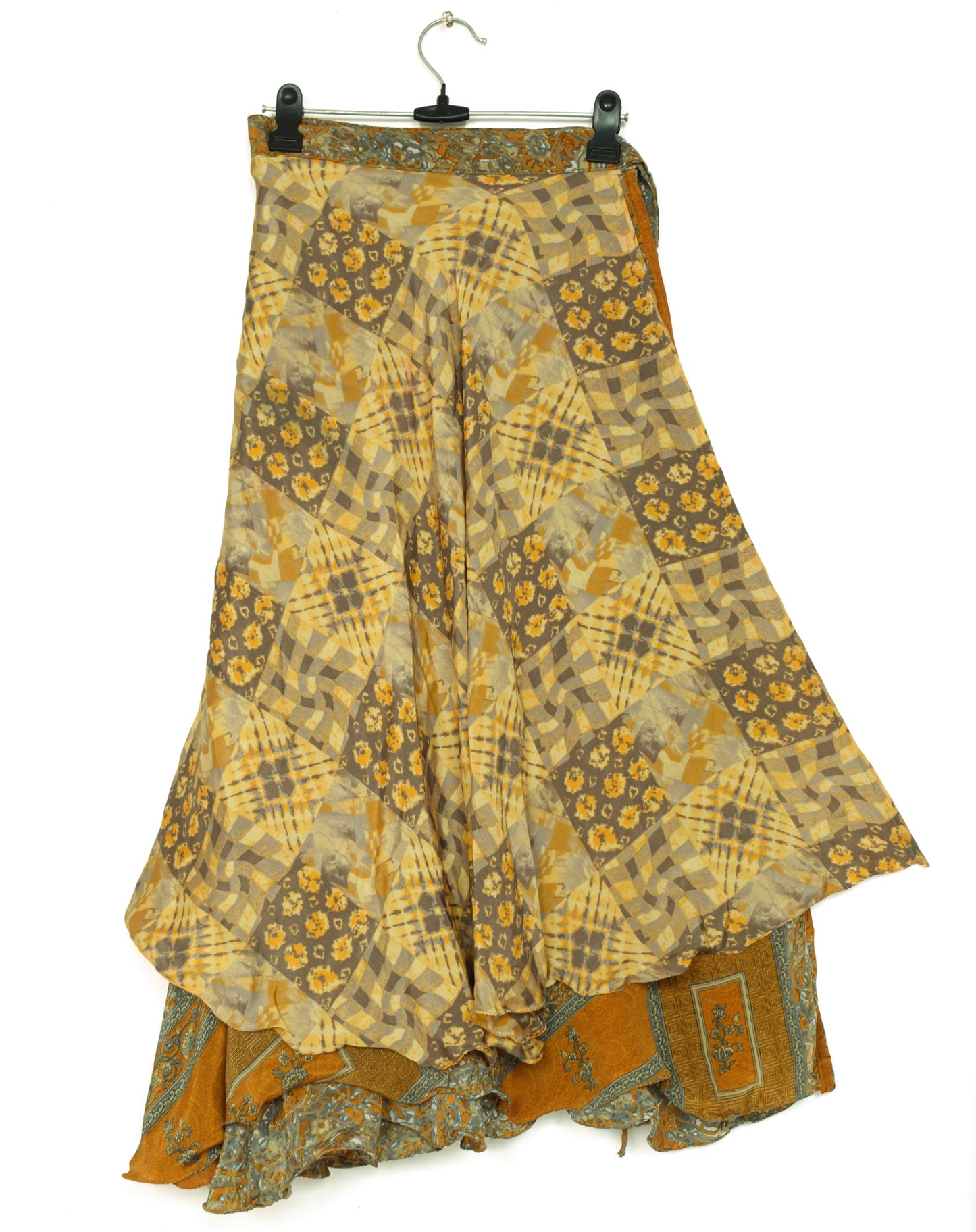 Sushila Vintage Vintage Sari Magic wrap Skirt Bohemian Double Layer Mustard