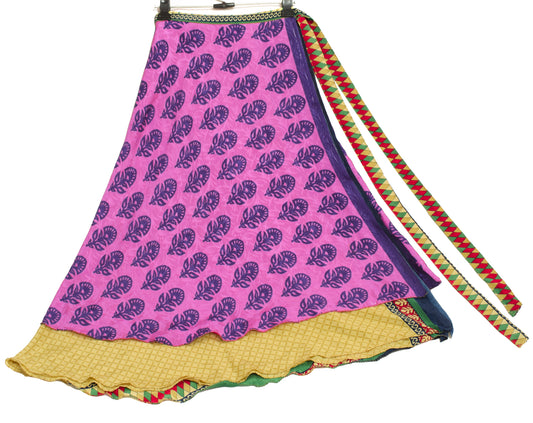 Sushila Vintage Vintage Sari Magic wrap Skirt Bohemian Double Layer Fuchsia