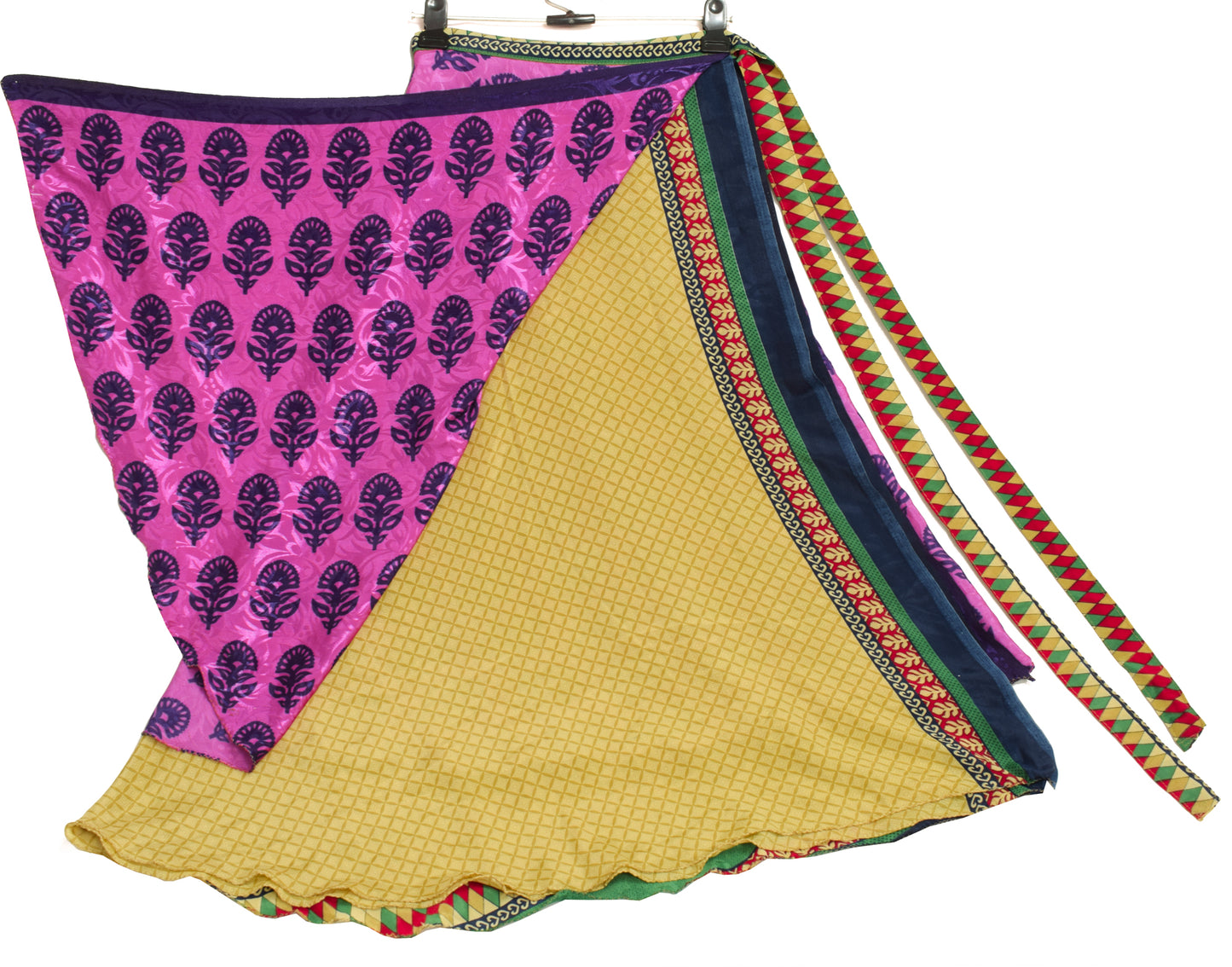 Sushila Vintage Vintage Sari Magic wrap Skirt Bohemian Double Layer Fuchsia