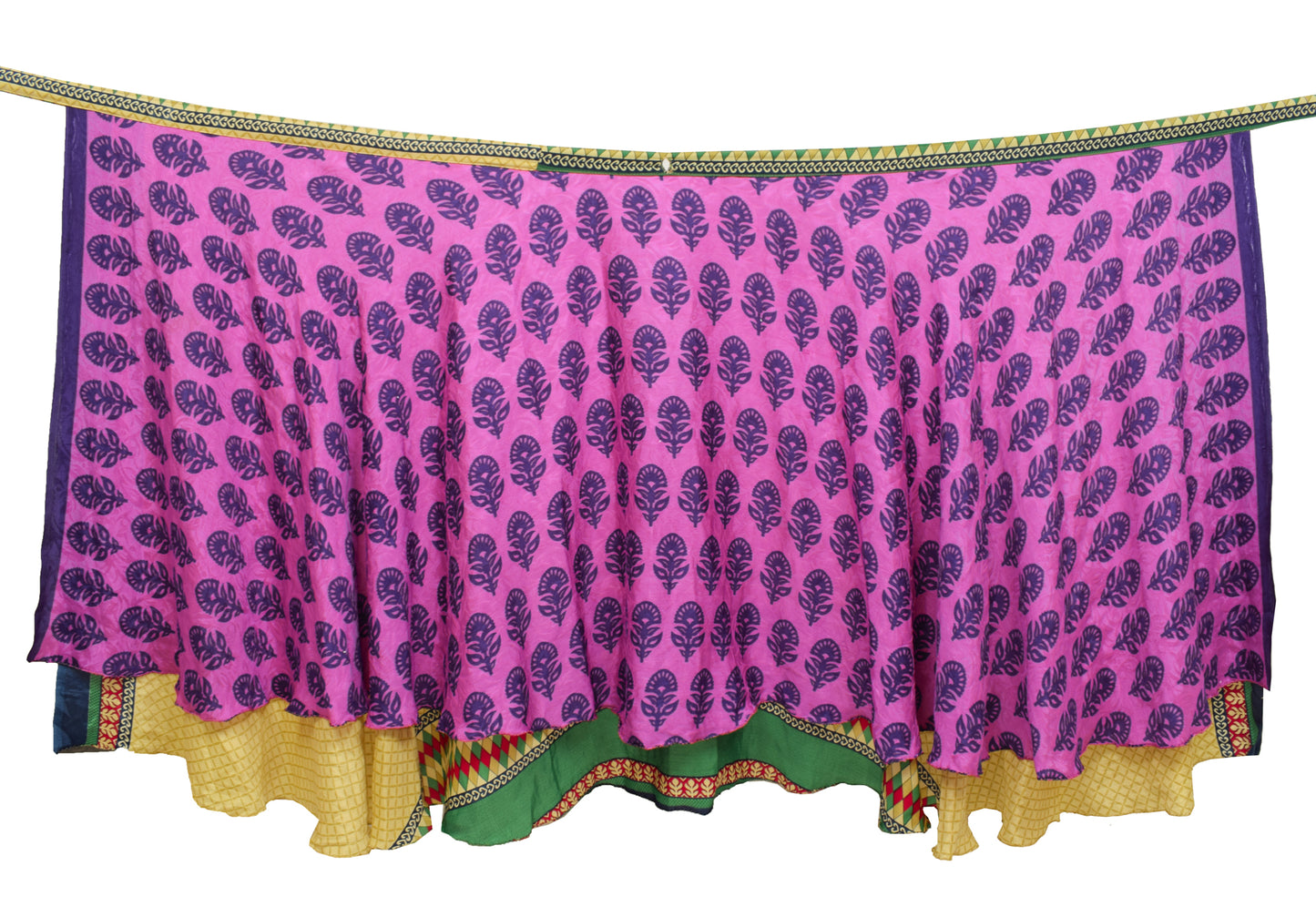 Sushila Vintage Vintage Sari Magic wrap Skirt Bohemian Double Layer Fuchsia