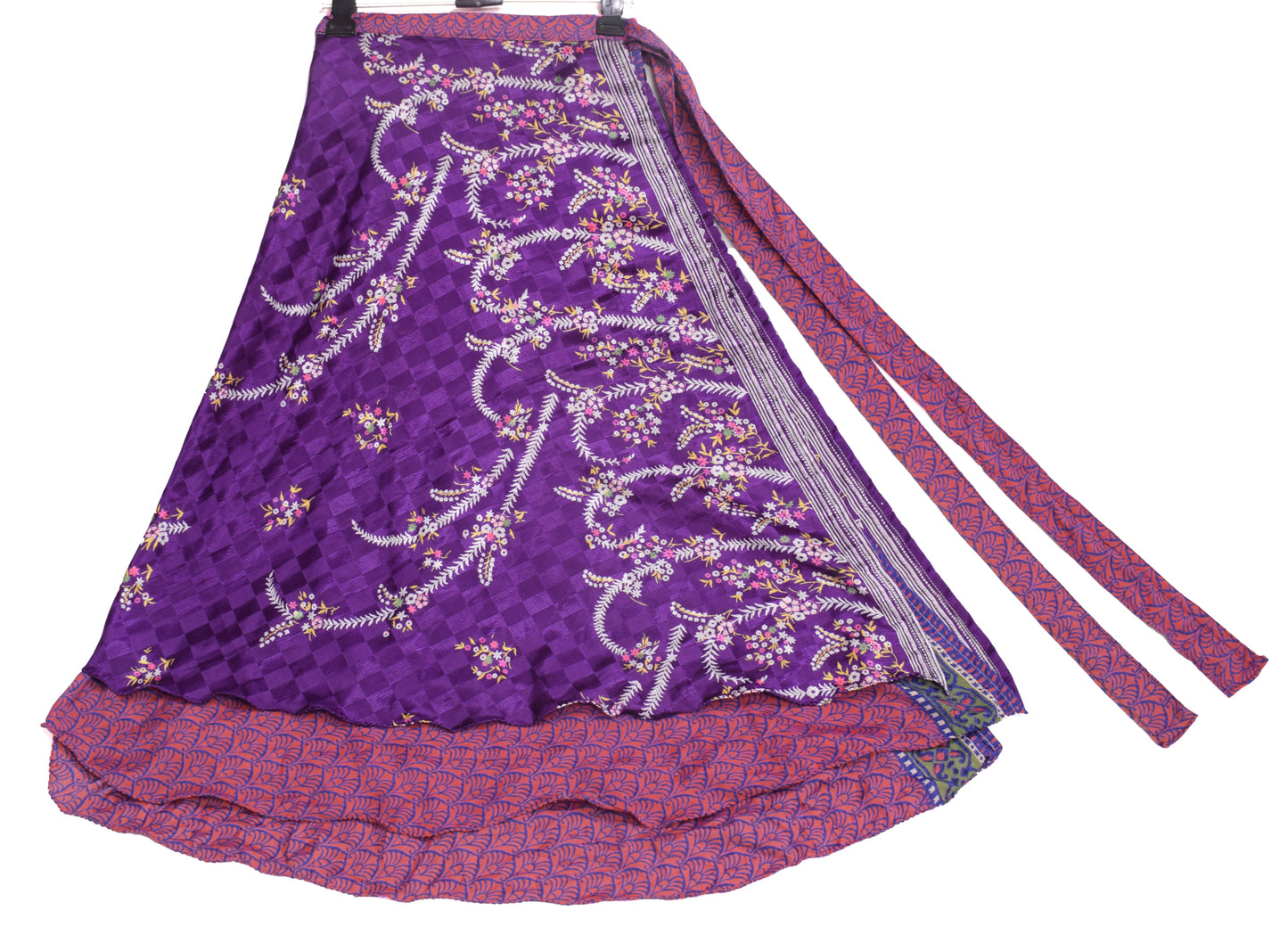 Sushila Vintage Crepe Silk Saree Magic Wrap Reversible Skirt Purple Beach Dress