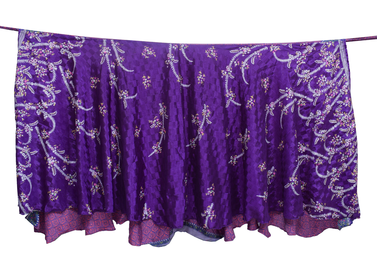 Sushila Vintage Crepe Silk Saree Magic Wrap Reversible Skirt Purple Beach Dress