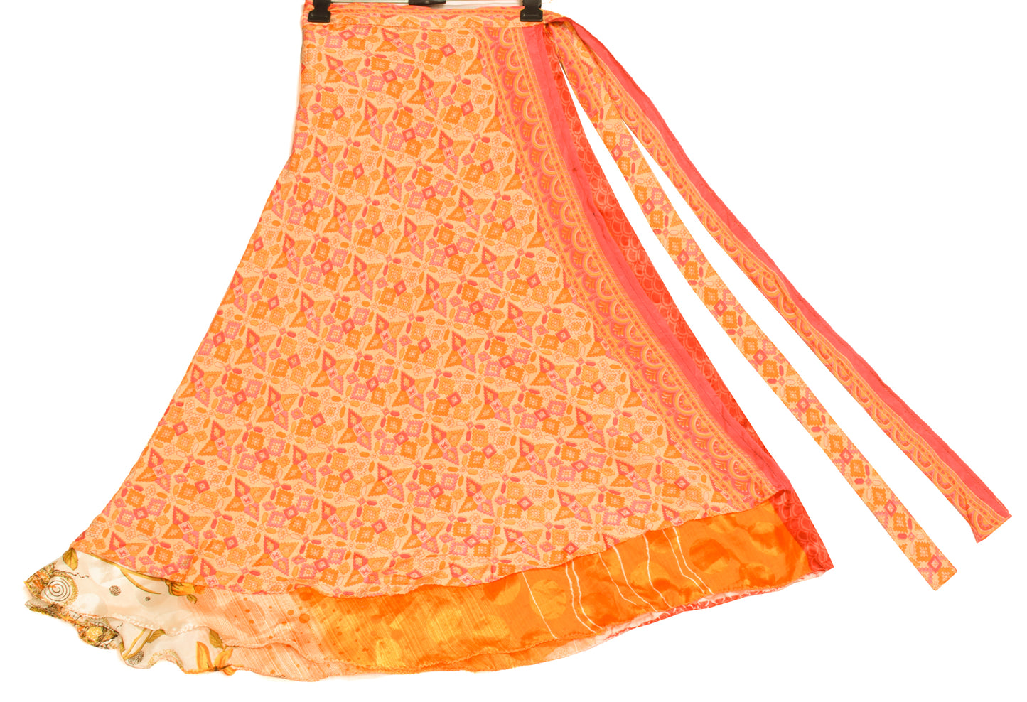 Sushila Vintage Orange Silk Saree Magic Wrap Reversible Skirt Beach Dress Hippie