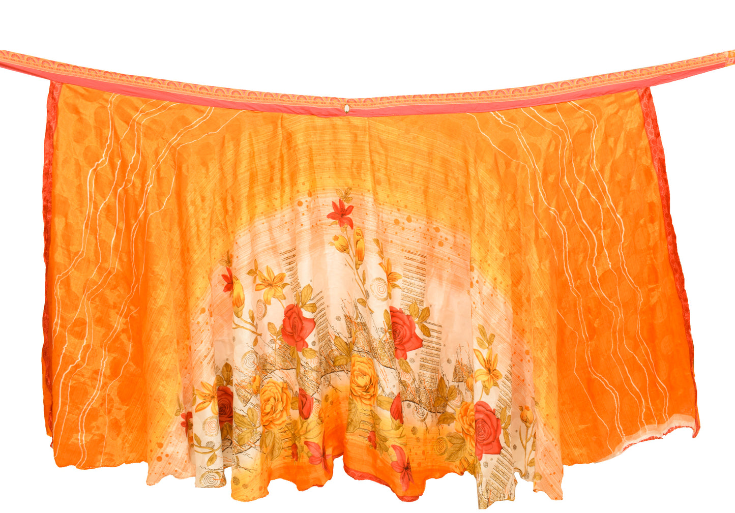 Sushila Vintage Orange Silk Saree Magic Wrap Reversible Skirt Beach Dress Hippie