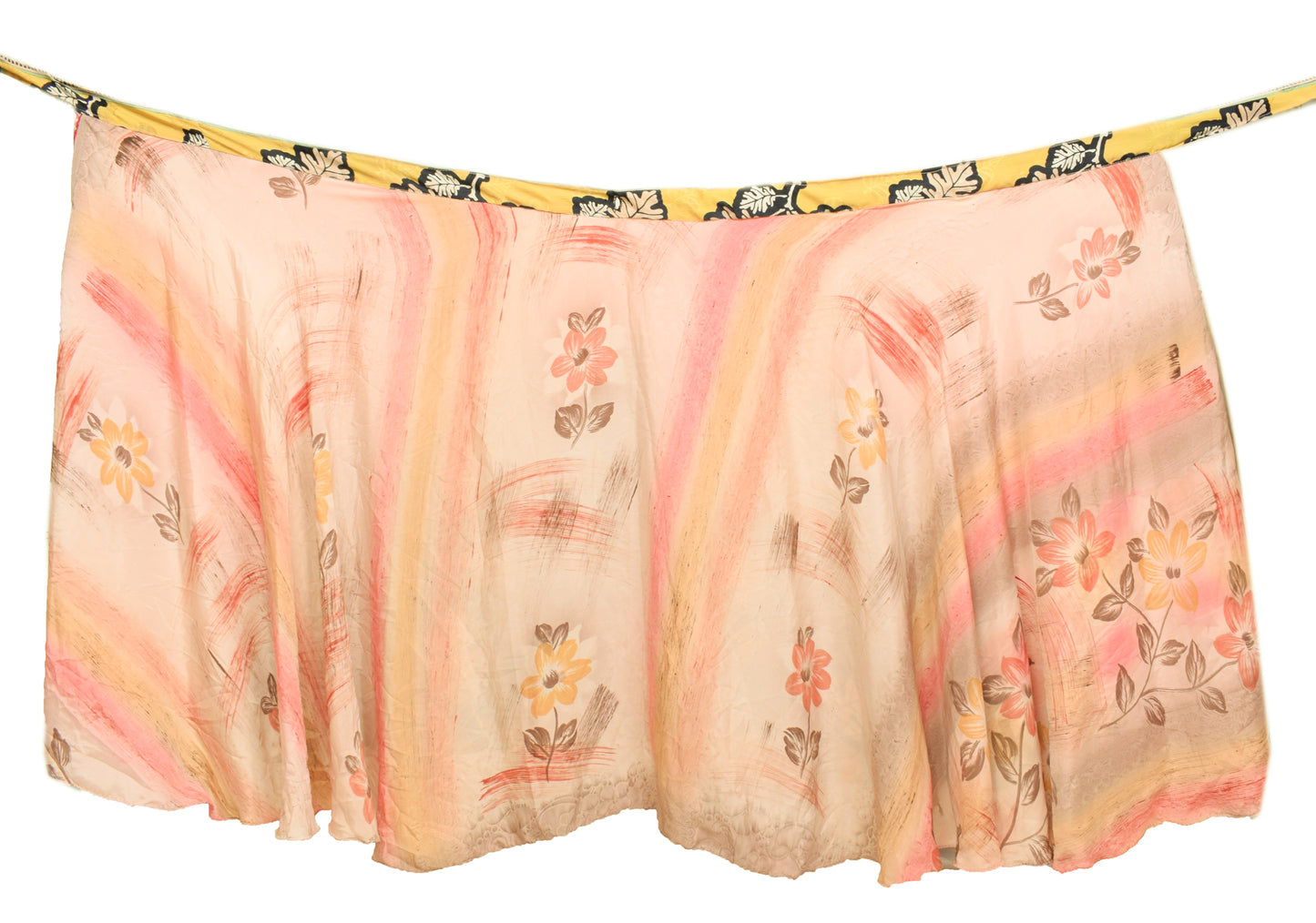 Sushila Vintage Peach Silk Saree Magic Wrap Reversible Skirt Beach Dress Boho