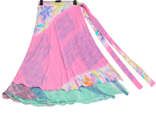 Sushila Vintage Silk Saree Magic Wrap Reversible Skirt Beach Dress Pink Hippie