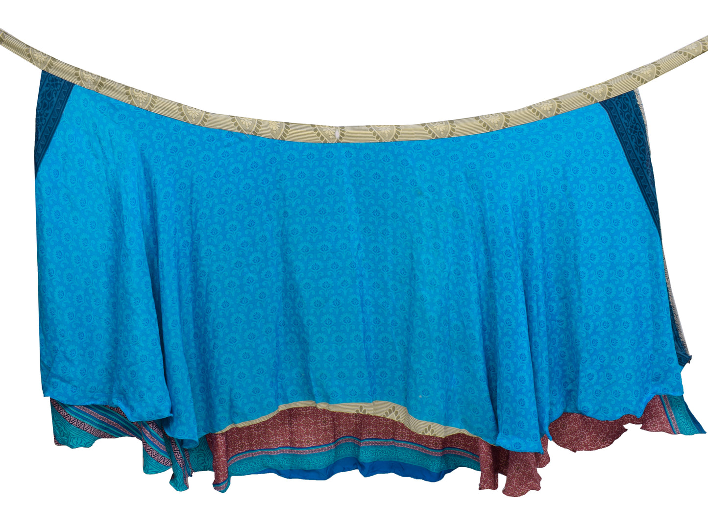 Sushila Vintage Blue Silk Saree Magic Wrap Reversible Skirt Beach Dress Hippie