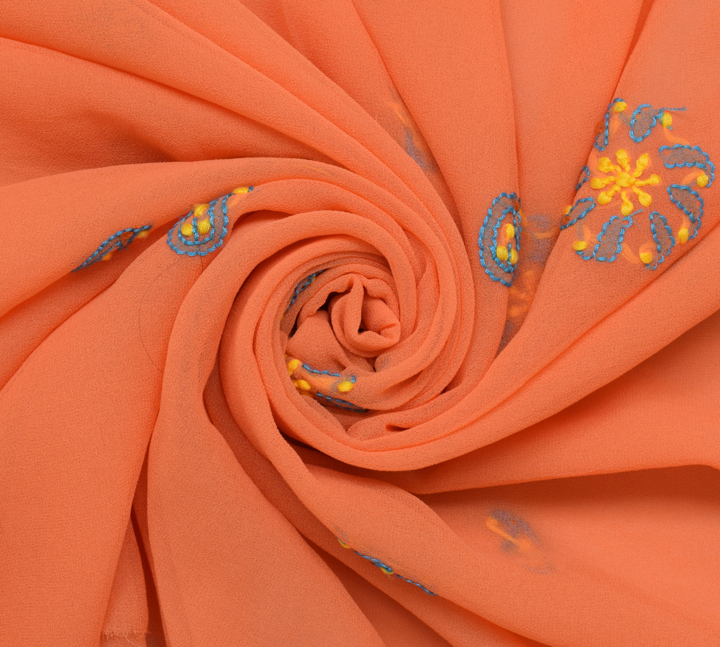 Sushila Vintage Orange Remnant Scrap Blend Georgette Embroidered Craft Fabric