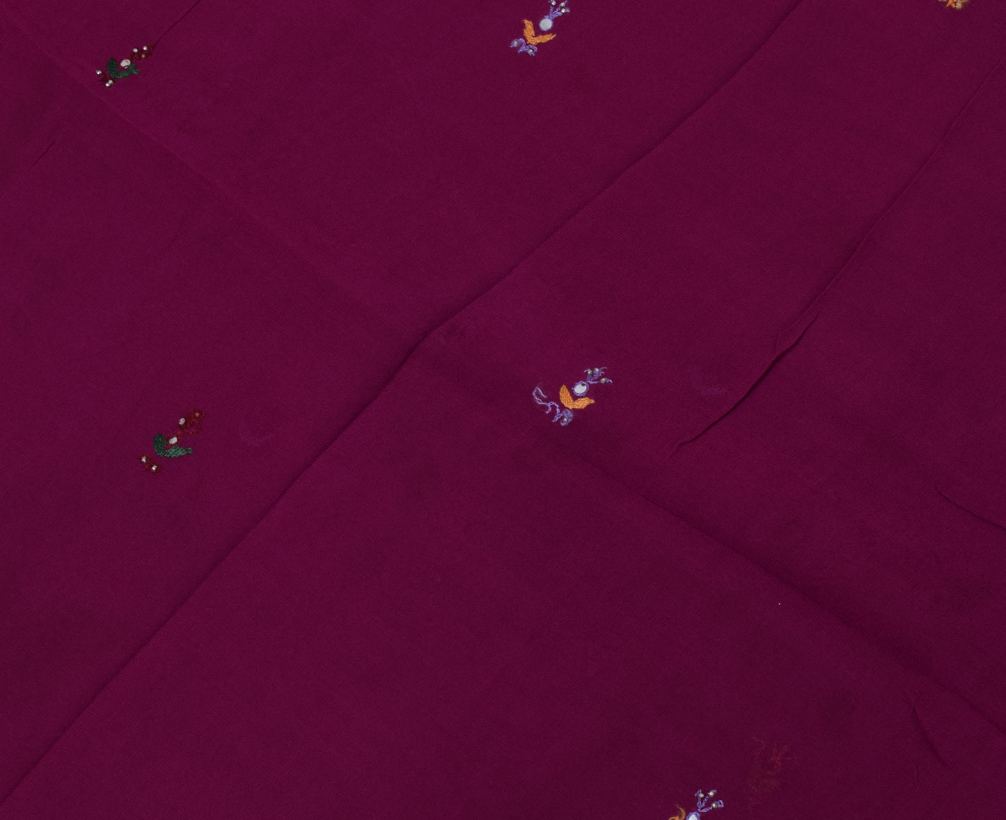 Sushila Vintage Magenta Remnant Scrap Pure Georgette Embroidered Craft Fabric