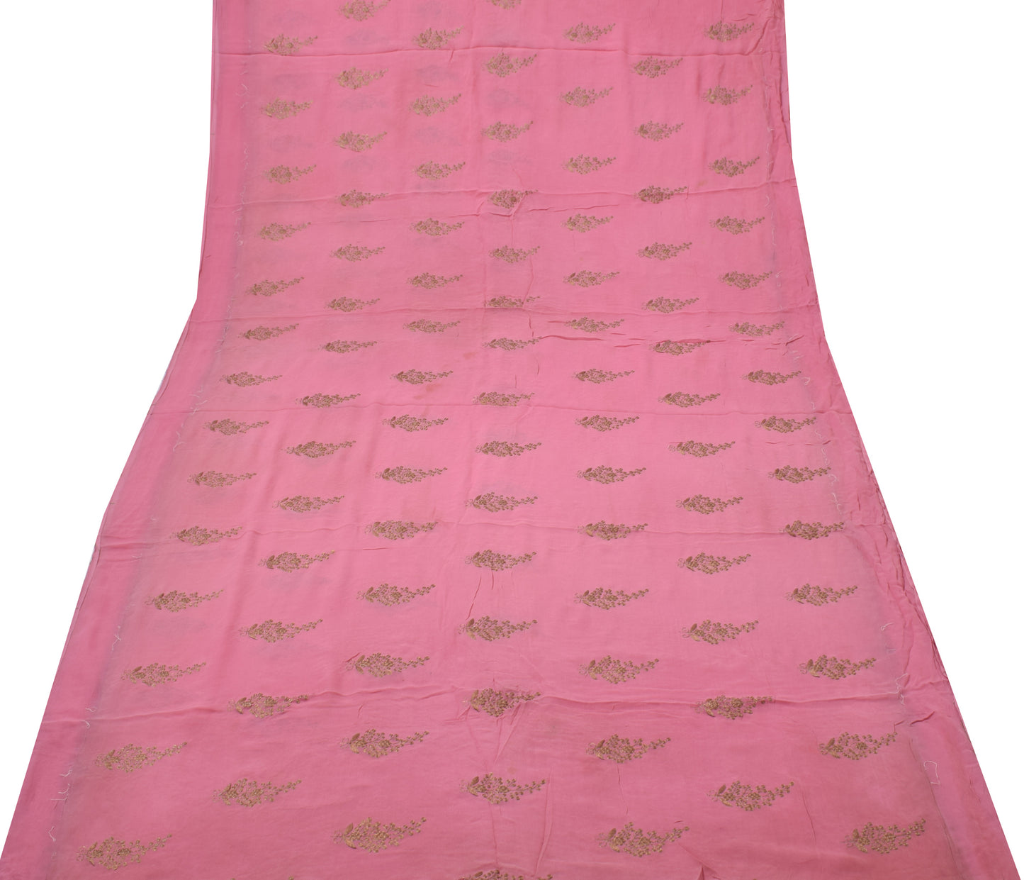 Sushila Vintage Pink Sari Remnant Scrap Pure Georgette Embroidered Craft Fabric