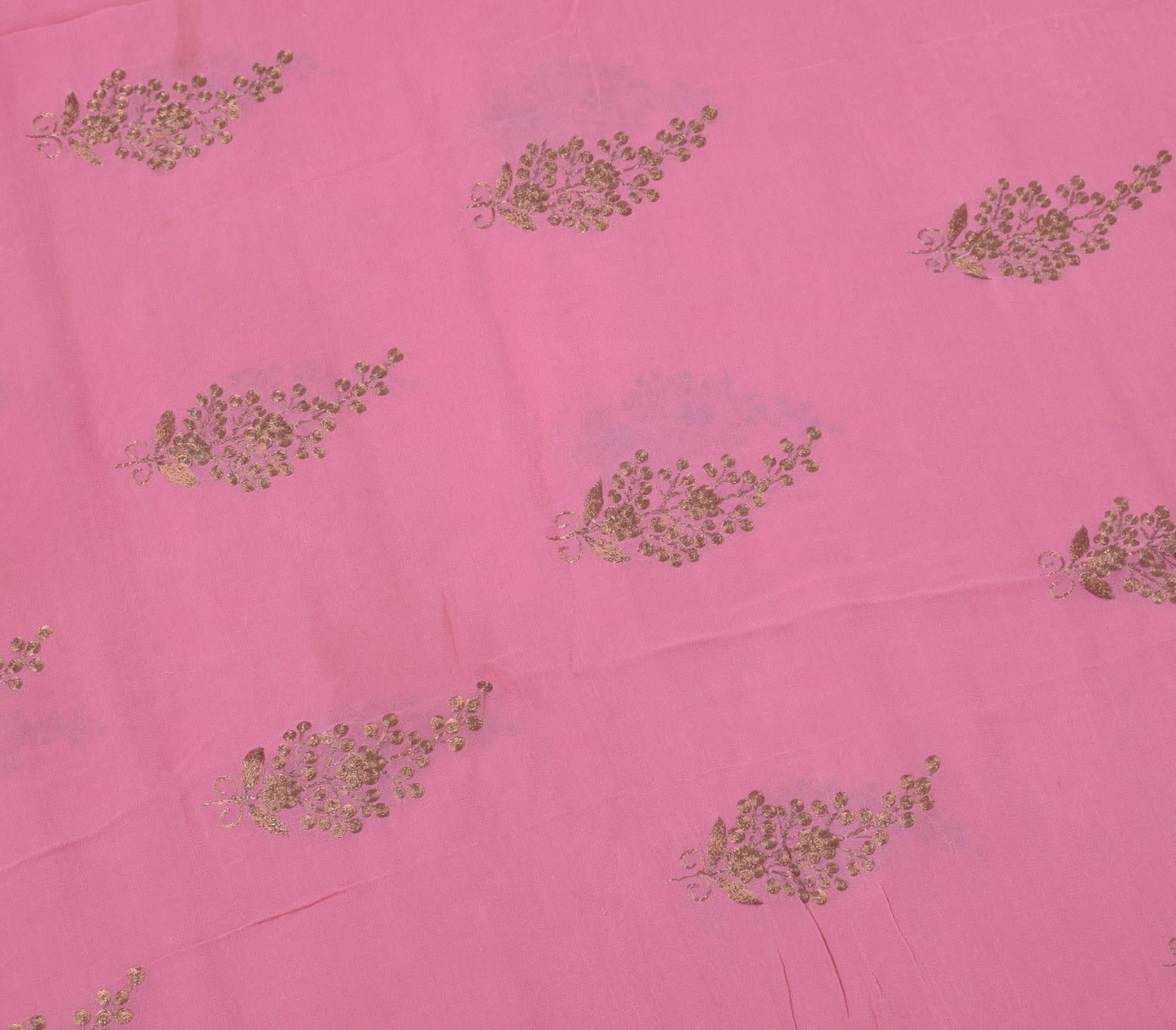 Sushila Vintage Pink Sari Remnant Scrap Pure Georgette Embroidered Craft Fabric