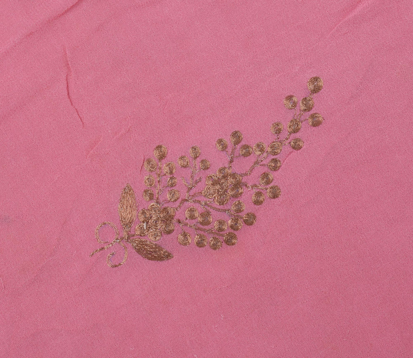 Sushila Vintage Pink Sari Remnant Scrap Pure Georgette Embroidered Craft Fabric