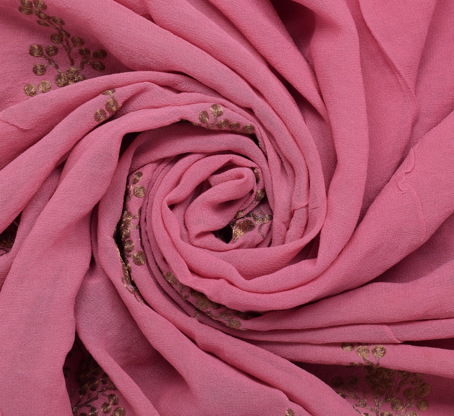 Sushila Vintage Pink Sari Remnant Scrap Pure Georgette Embroidered Craft Fabric