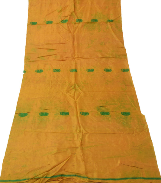 Sushila Vintage Green Sari Remnant Scrap Pure Silk Baluchari Woven Craft Fabric