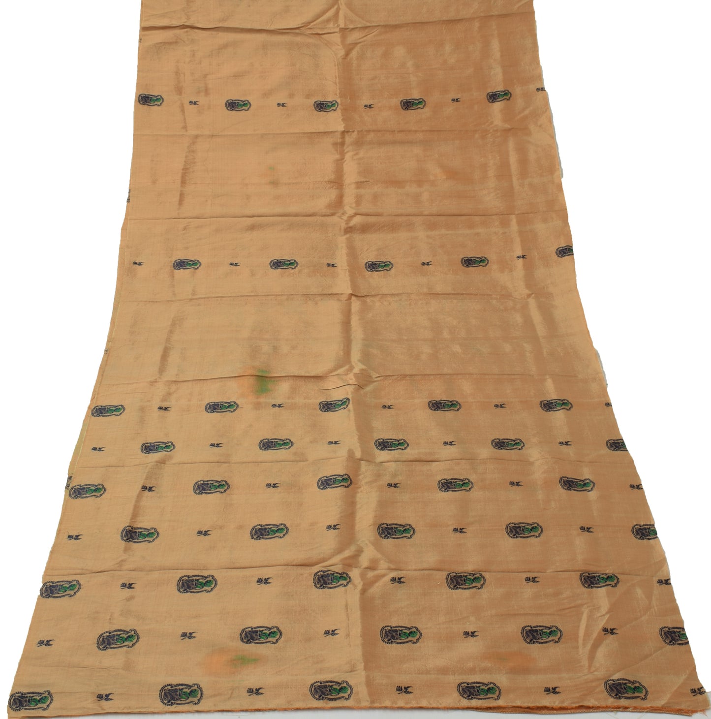 Sushila Vintage Brown Sari Remnant Scrap Puree Silk Baluchari Woven Craft Fabric