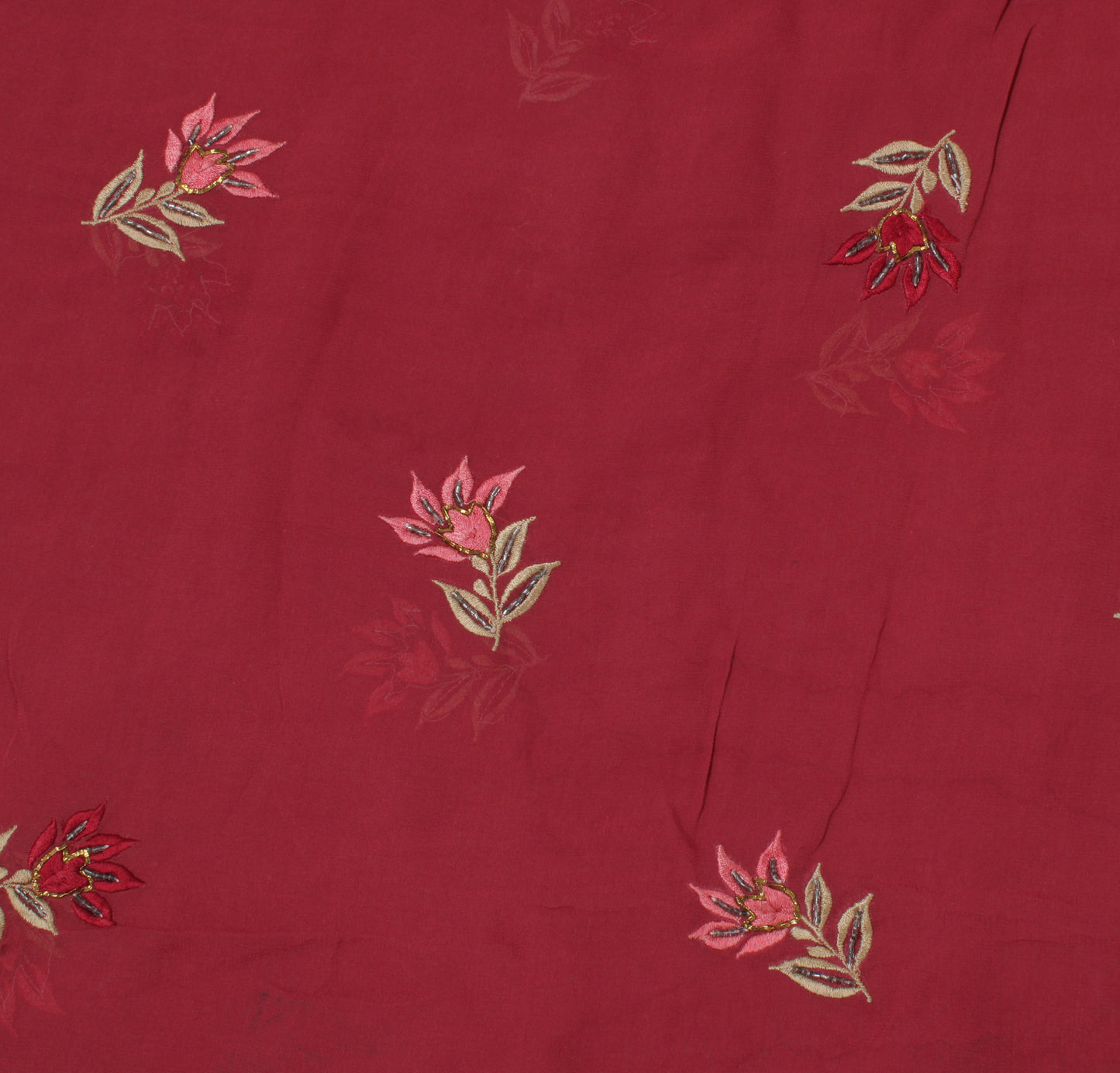 Sushila Vintage Sari Remnant Scrap Pure Georgette Embroidered Craft Fabric