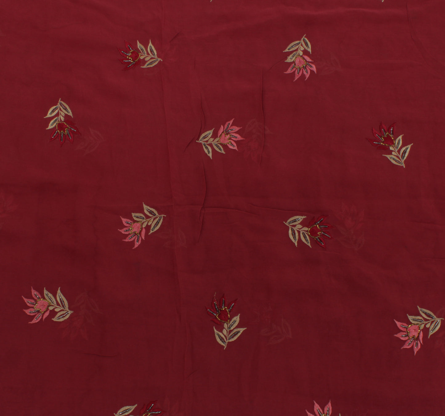 Sushila Vintage Sari Remnant Scrap Pure Georgette Embroidered Craft Fabric