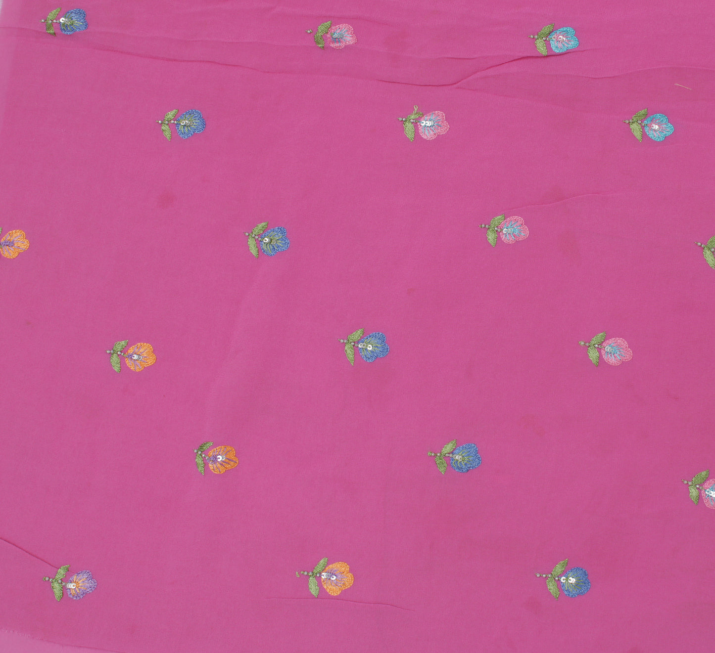 Sushila Vintage Pink Sari Remnant Scrap Pure Georgette Embroidered Craft Fabric