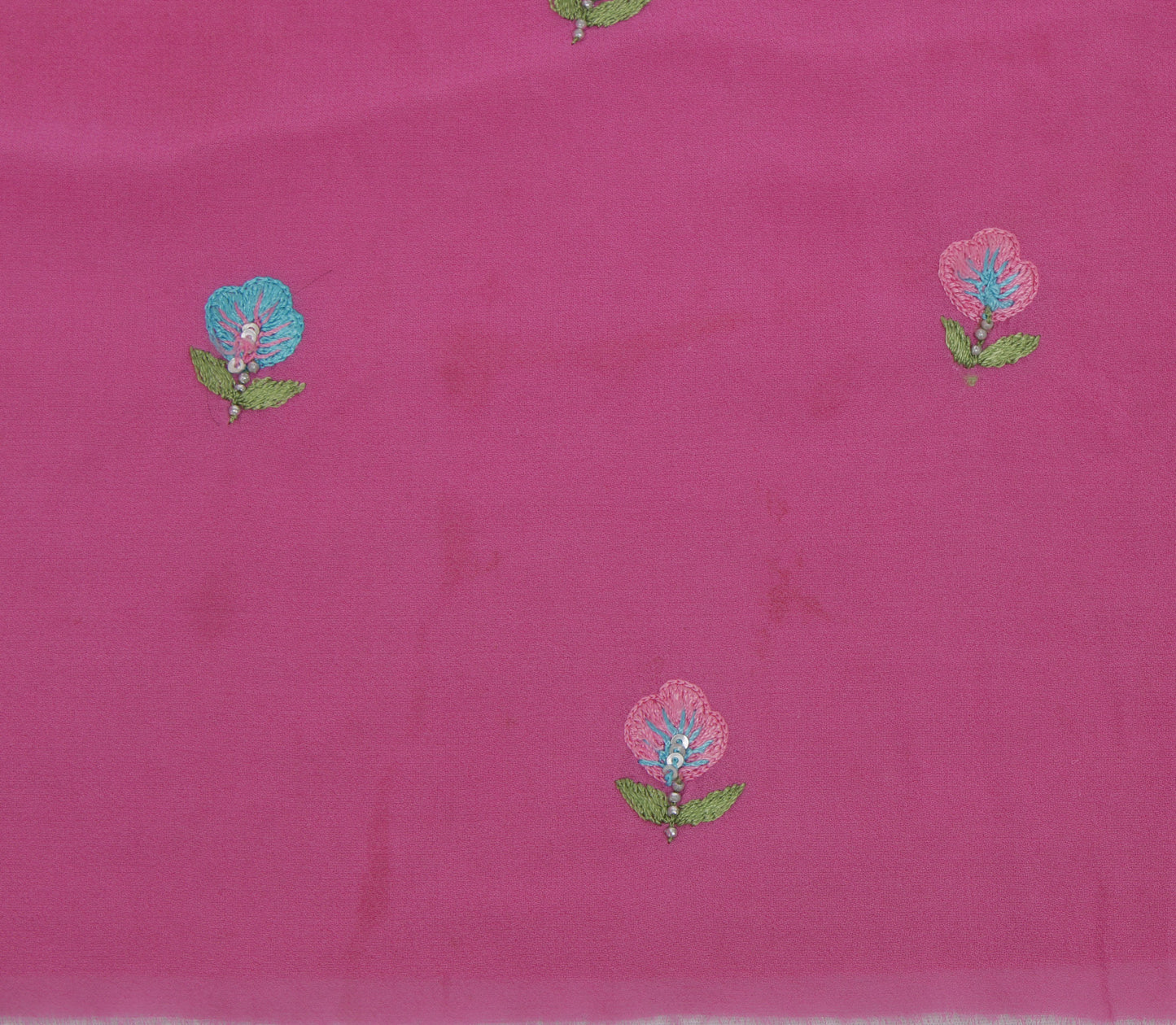 Sushila Vintage Pink Sari Remnant Scrap Pure Georgette Embroidered Craft Fabric