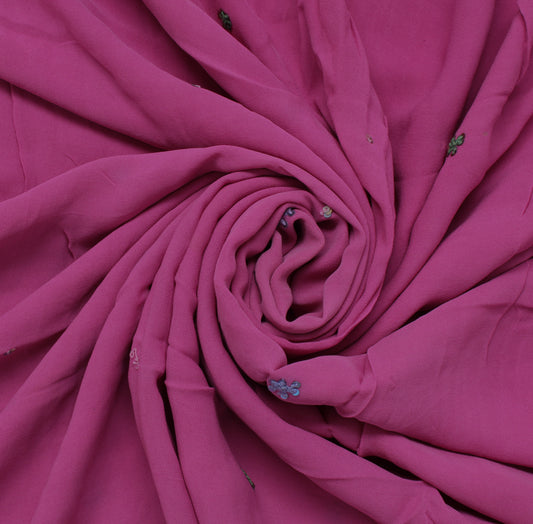 Sushila Vintage Magenta Indian Sari Remnant Scrap Pure Georgette Craft Fabric