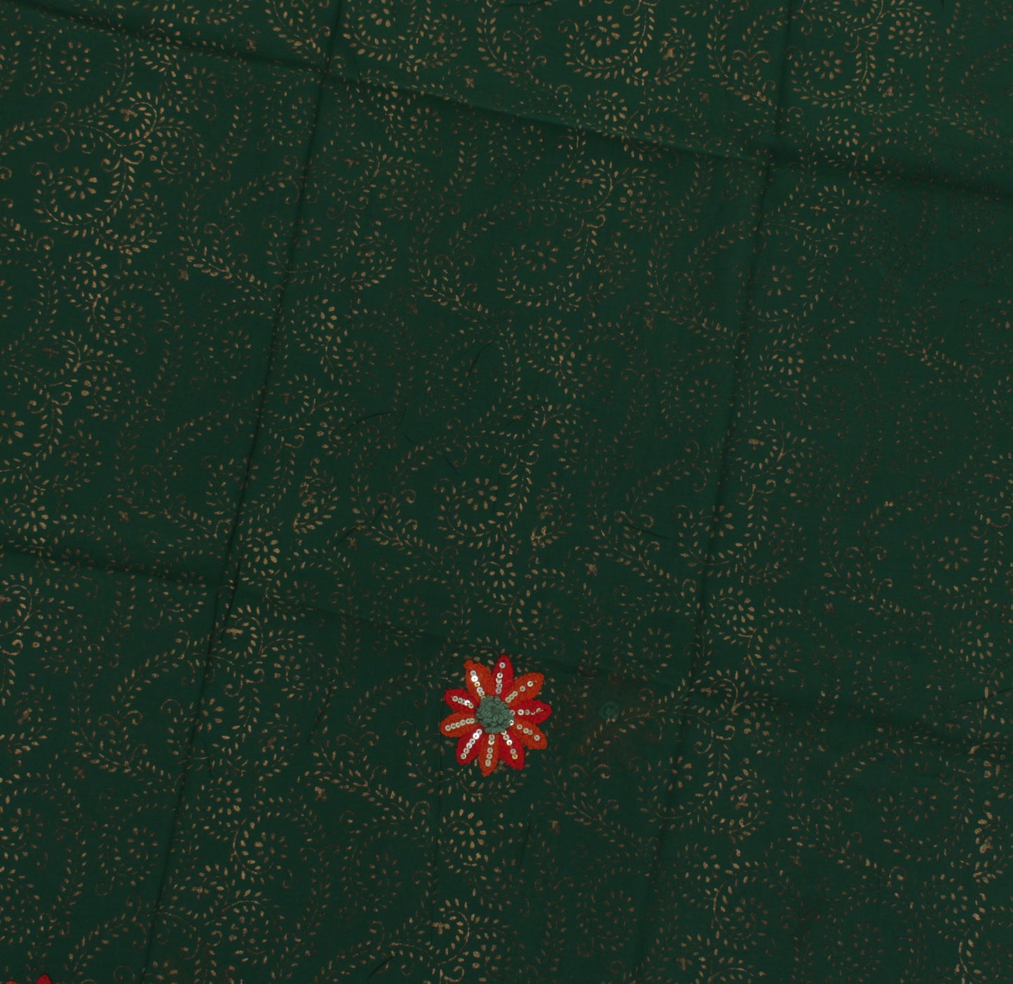 Sushila Vintage Green Sari Remnant Scrap Pure Georgette Printed Craft Fabric