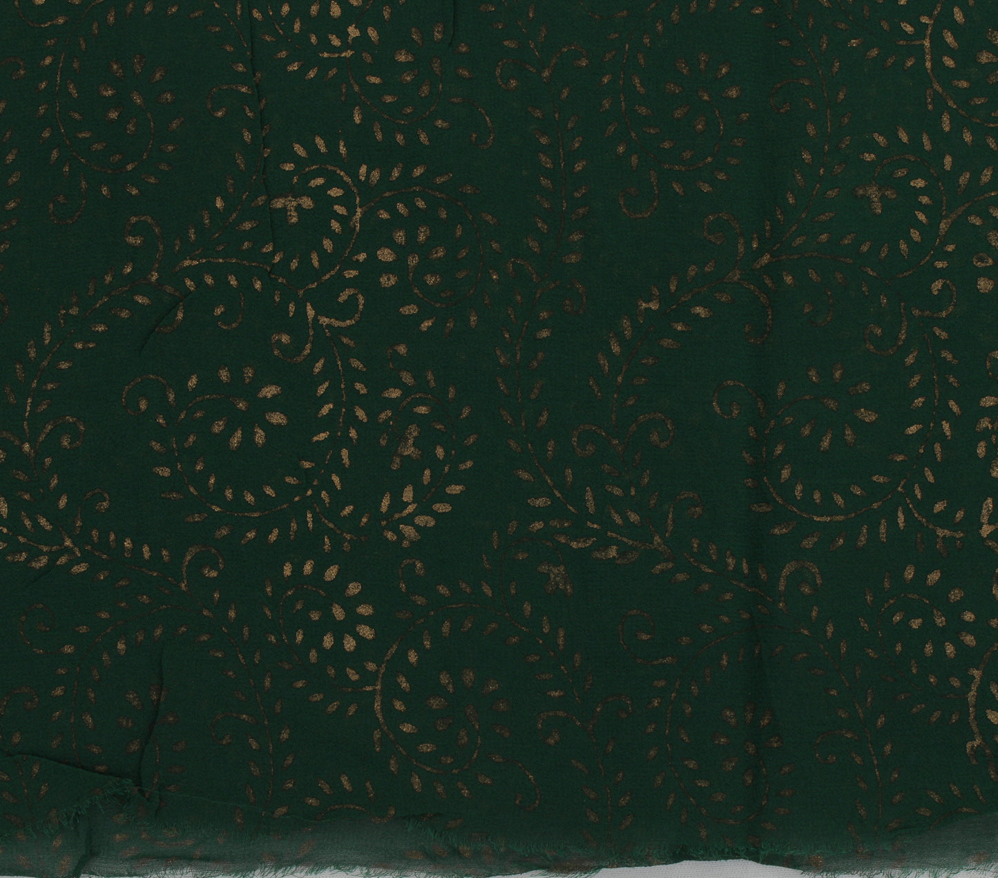 Sushila Vintage Green Sari Remnant Scrap Pure Georgette Printed Craft Fabric