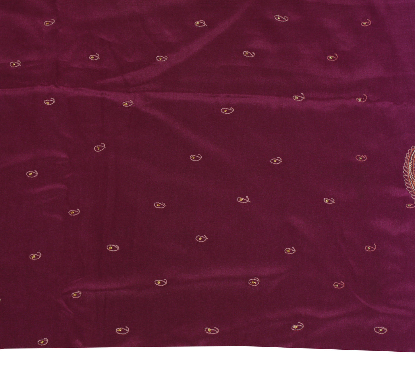 Sushila Vintage Purple Sari Remnant Scrap Blend Silk Embroidered Craft Fabric