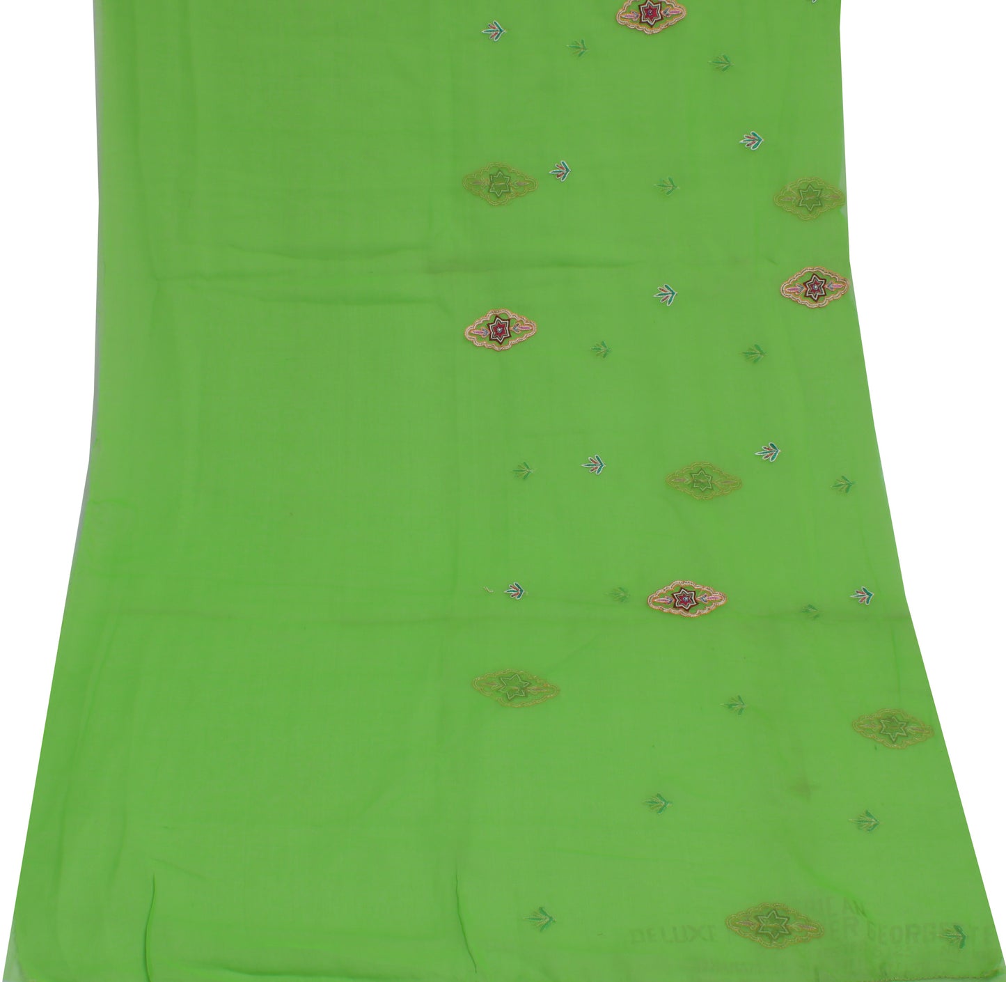 Sushila Vintage Green Sari Remnant Scrap Blend Georgette Embroidered Fabric