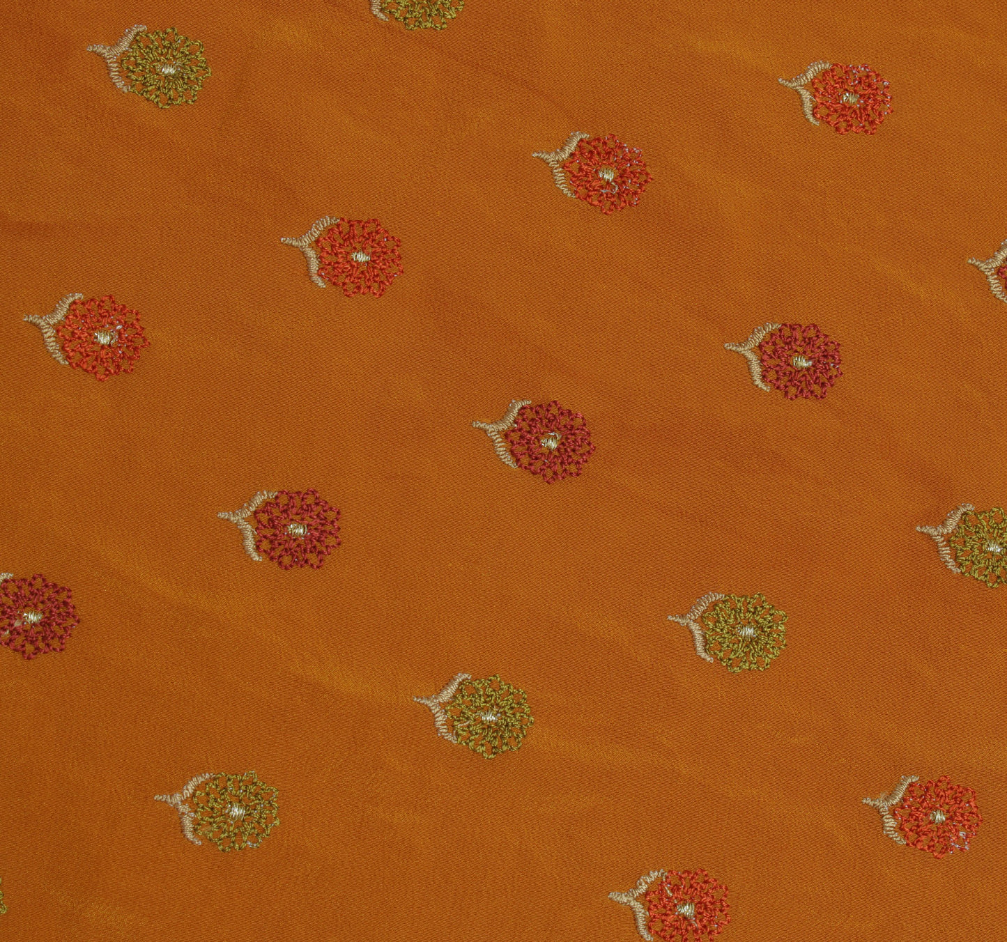 Sushila Vintage Mustard Sari Remnant Scrap Pure Crepe Embroidered Craft Fabric