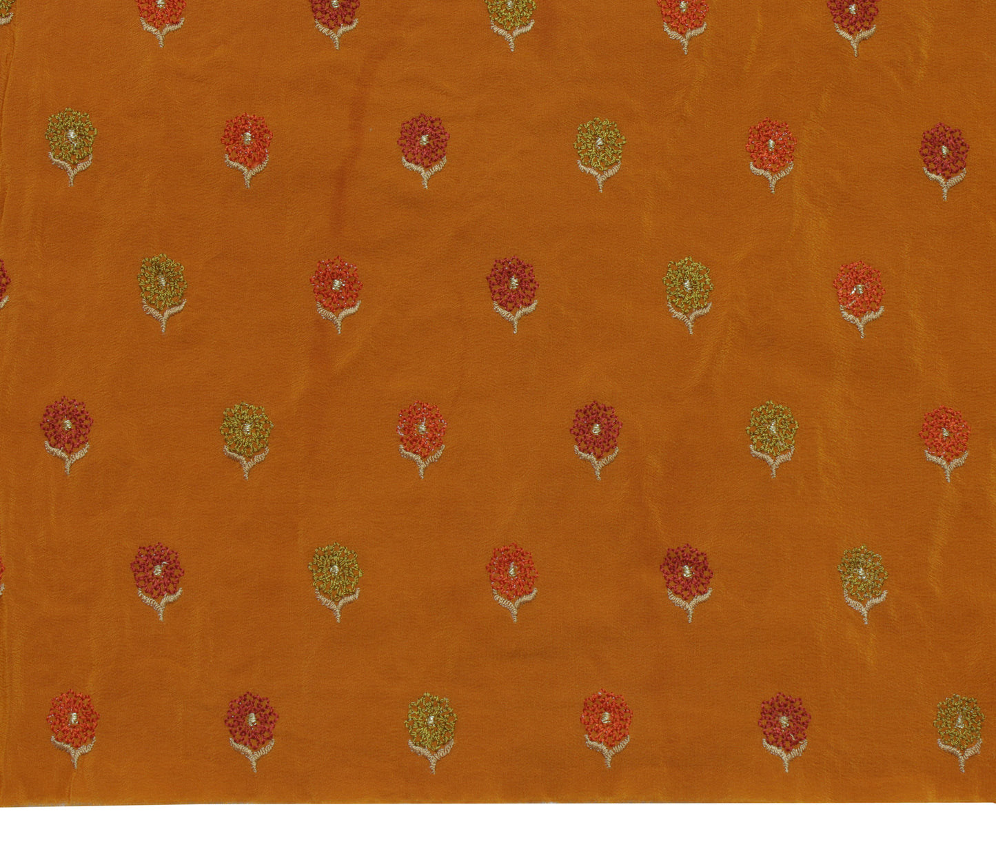 Sushila Vintage Mustard Sari Remnant Scrap Pure Crepe Embroidered Craft Fabric