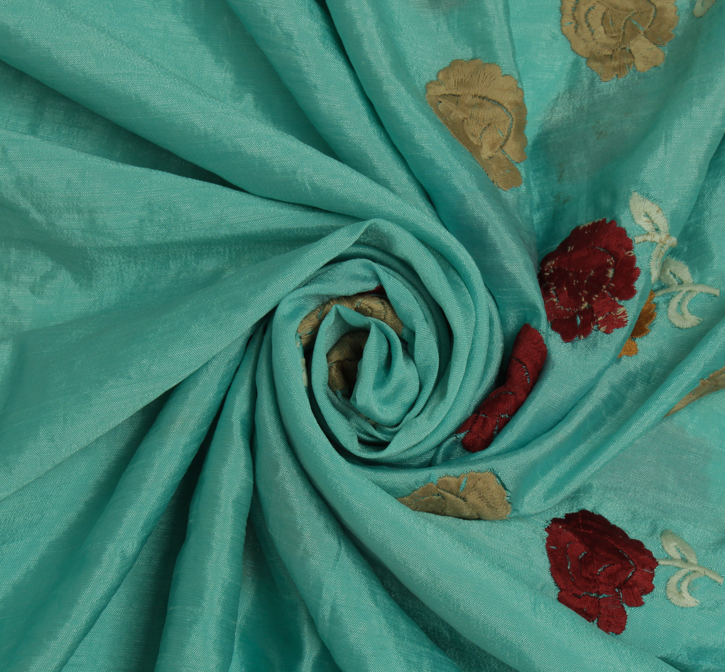 Sushila Vintage Blue Sari Remnant Scrap Blend Silk Embroidered Craft Fabric