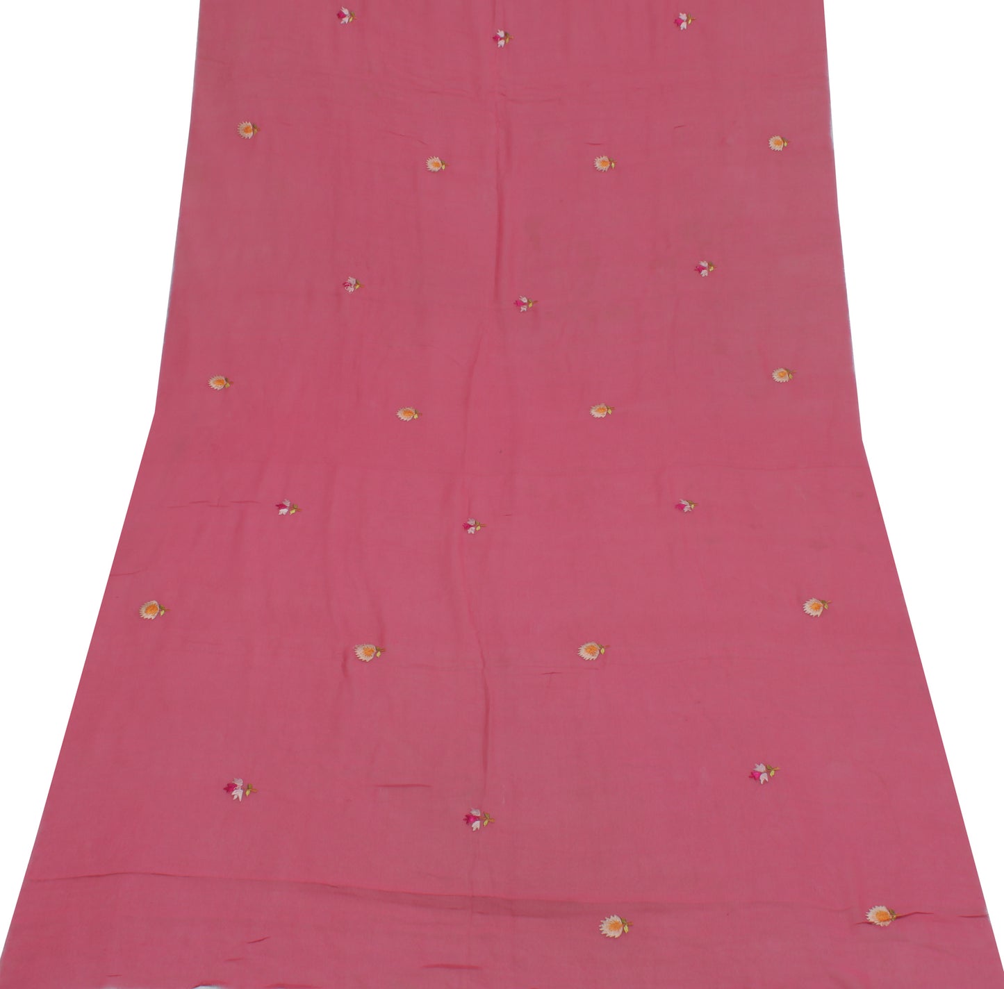 Sushila Vintage Pink Sari Remnant Scrap Pure Georgette Embroidered Craft Fabric