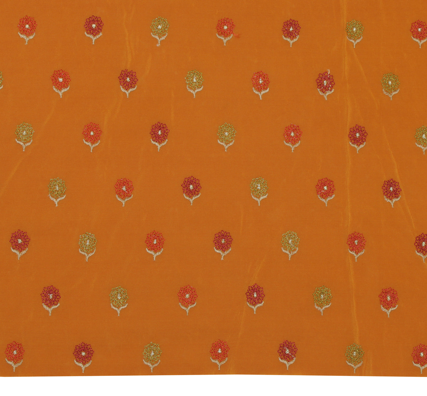 Sushila Vintage Mustard Sari Remnant Scrap Pure Crepe Embroidered Craft Fabric