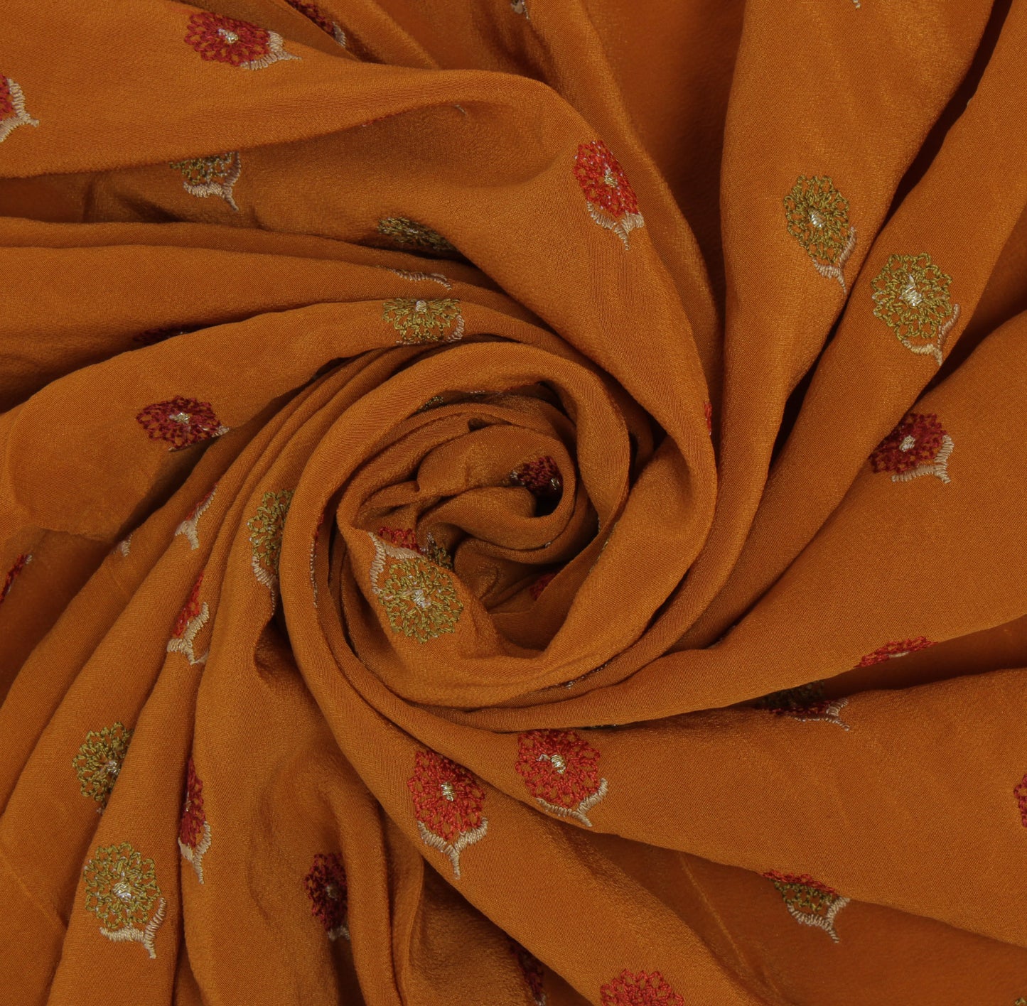 Sushila Vintage Mustard Sari Remnant Scrap Pure Crepe Embroidered Craft Fabric