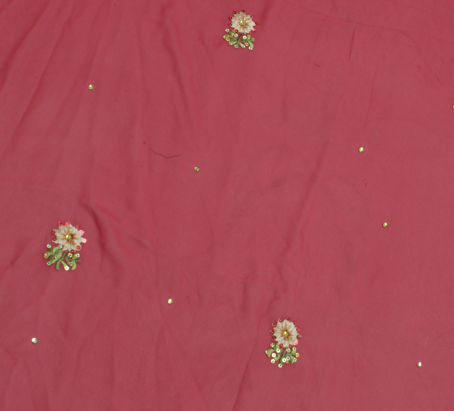 Sushila Vintage Pink Sari Remnant Scrap Blend Georgette Embroidered Craft Fabric