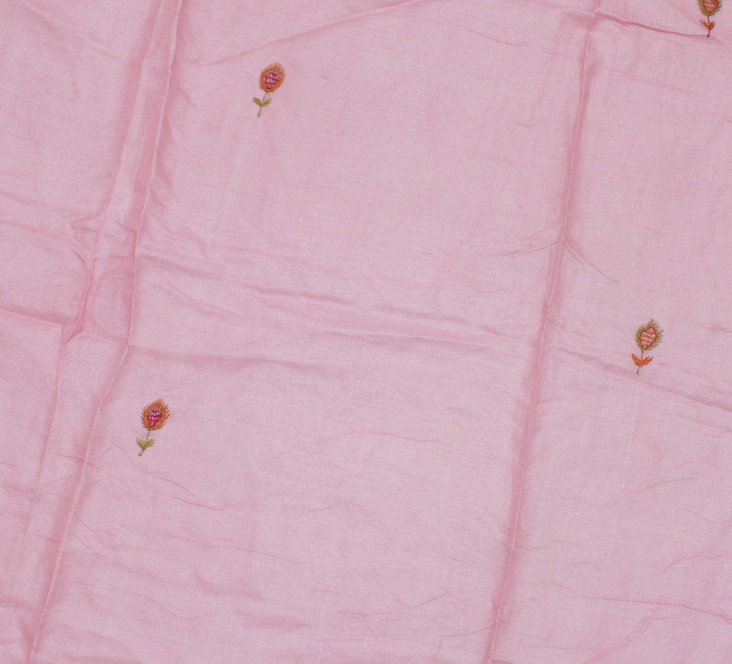 Sushila Vintage Pink Sari Remnant Scrap 100% Pure Silk Embroidered Craft Fabric